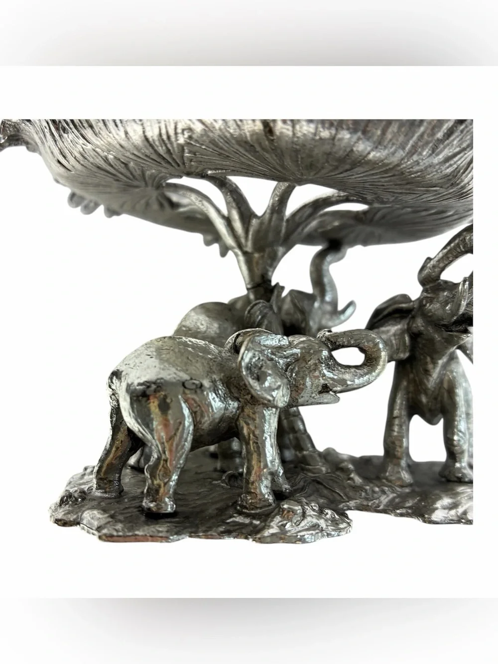 Arthur Court 1999 Aluminum Elephant Family Palm Leaf Candle Holder 4.5”